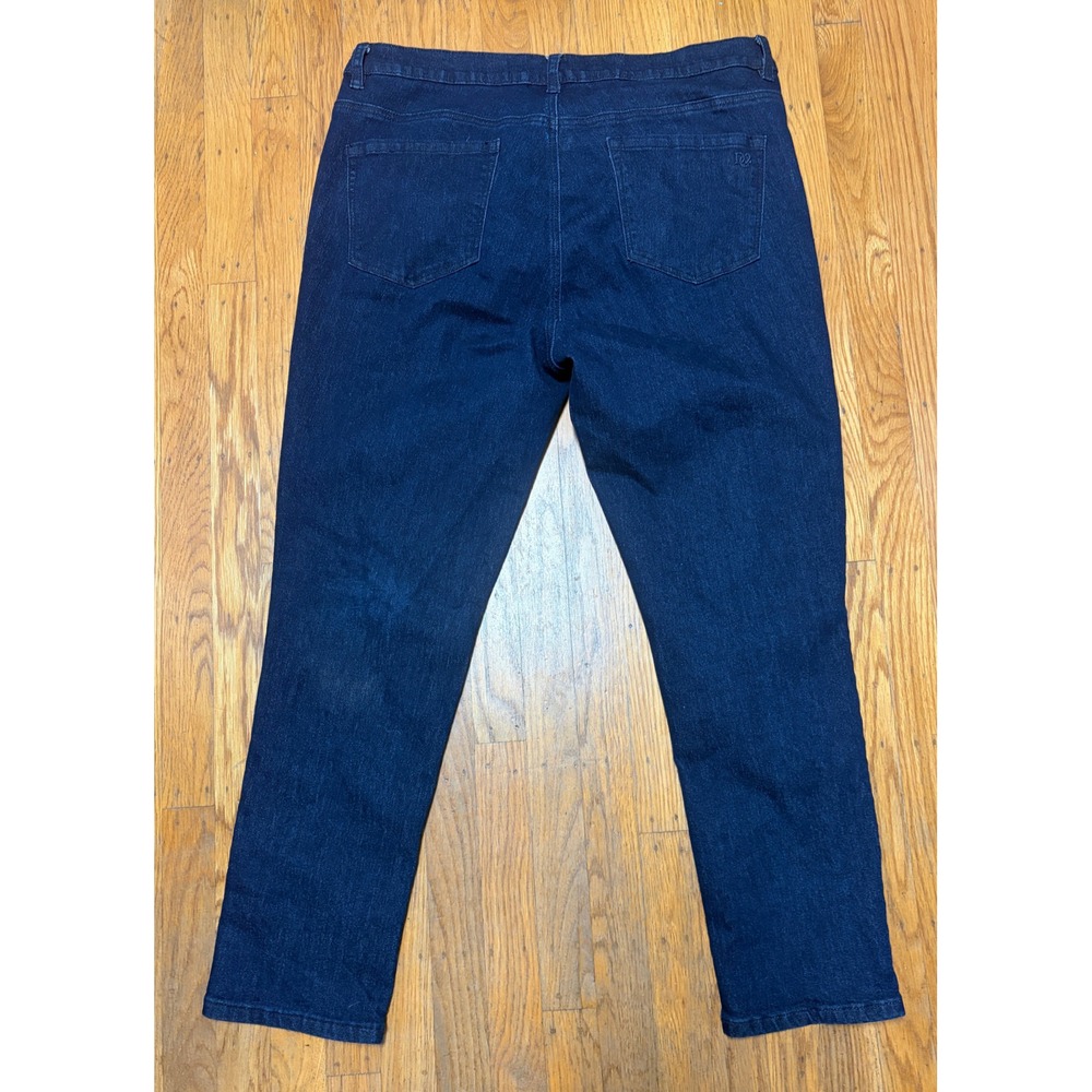 DG2 Diane Gilman Womens 16W Blue Damask Flocked Velvet Floral Straight Leg Jeans - Picture 4 of 4